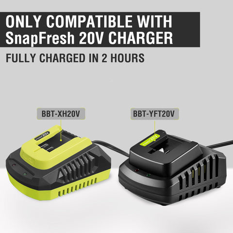 SnapFresh 20V 4.0Ah battery on a fast-charge dock.