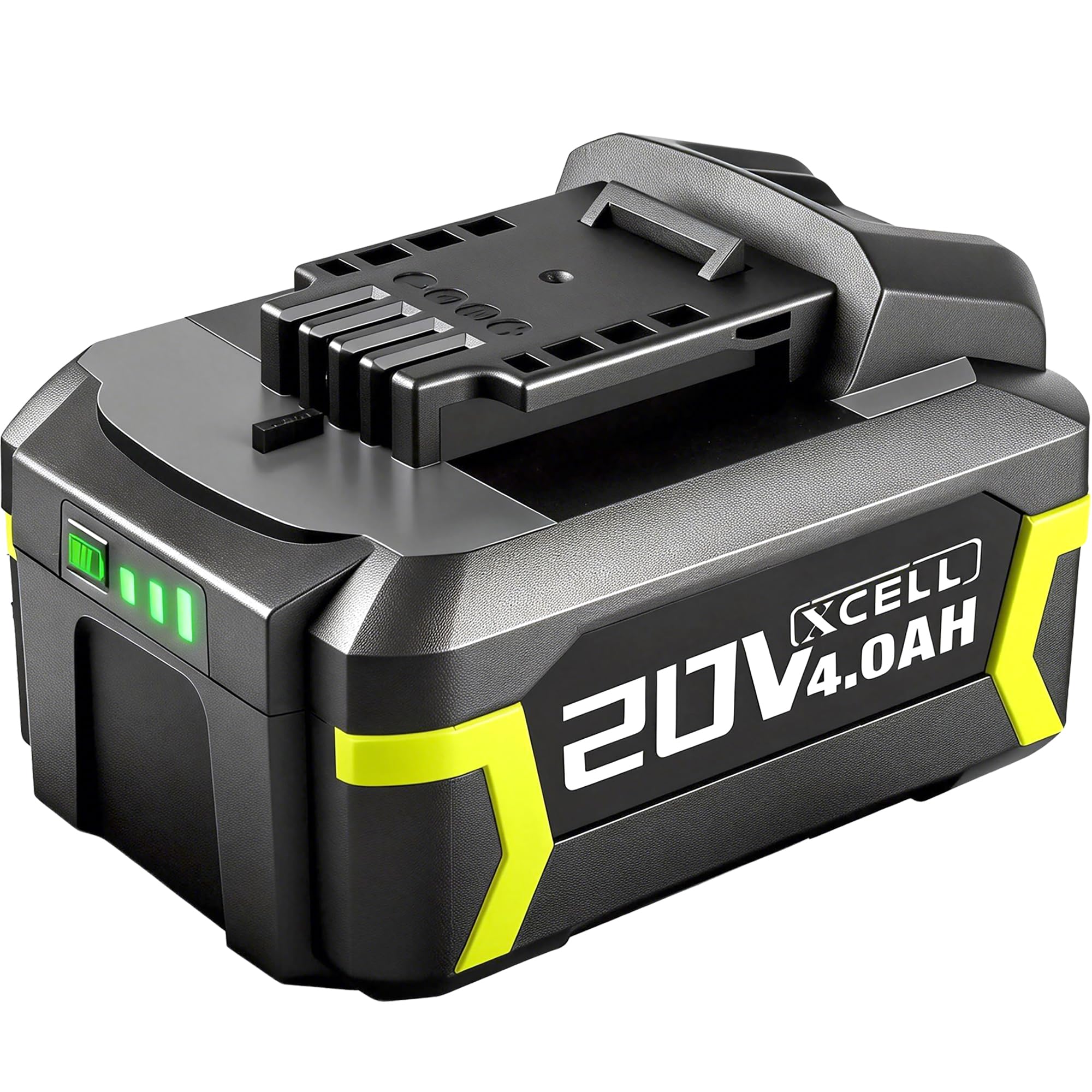 SnapFresh 20V 4.0Ah battery front view shows compact, rugged design for tools.