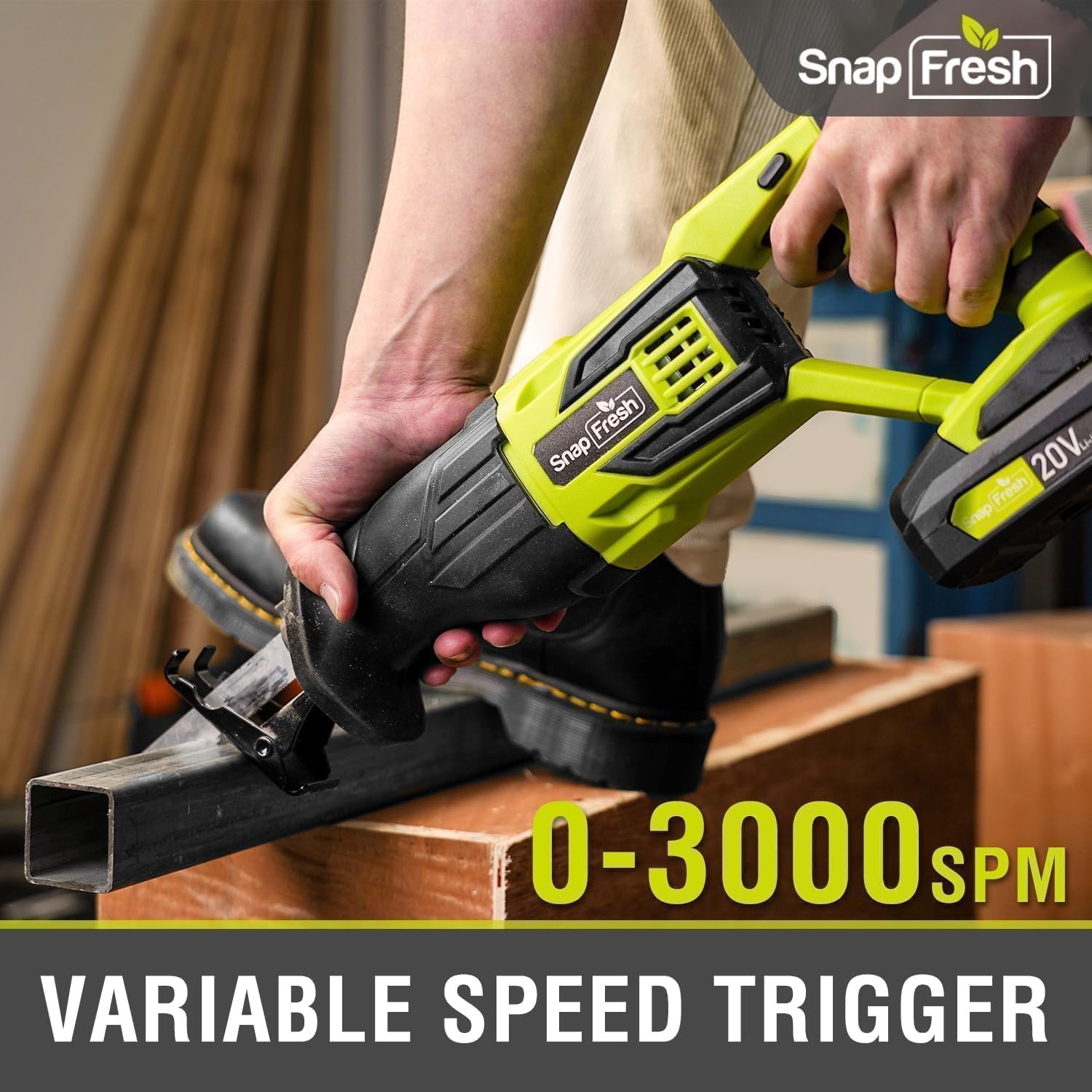 14.5-inch length of SnapFresh 20V reciprocating saw for tight spaces
