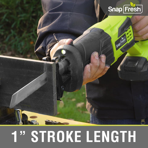SnapFresh 20V saw with LED light brightening dark spaces