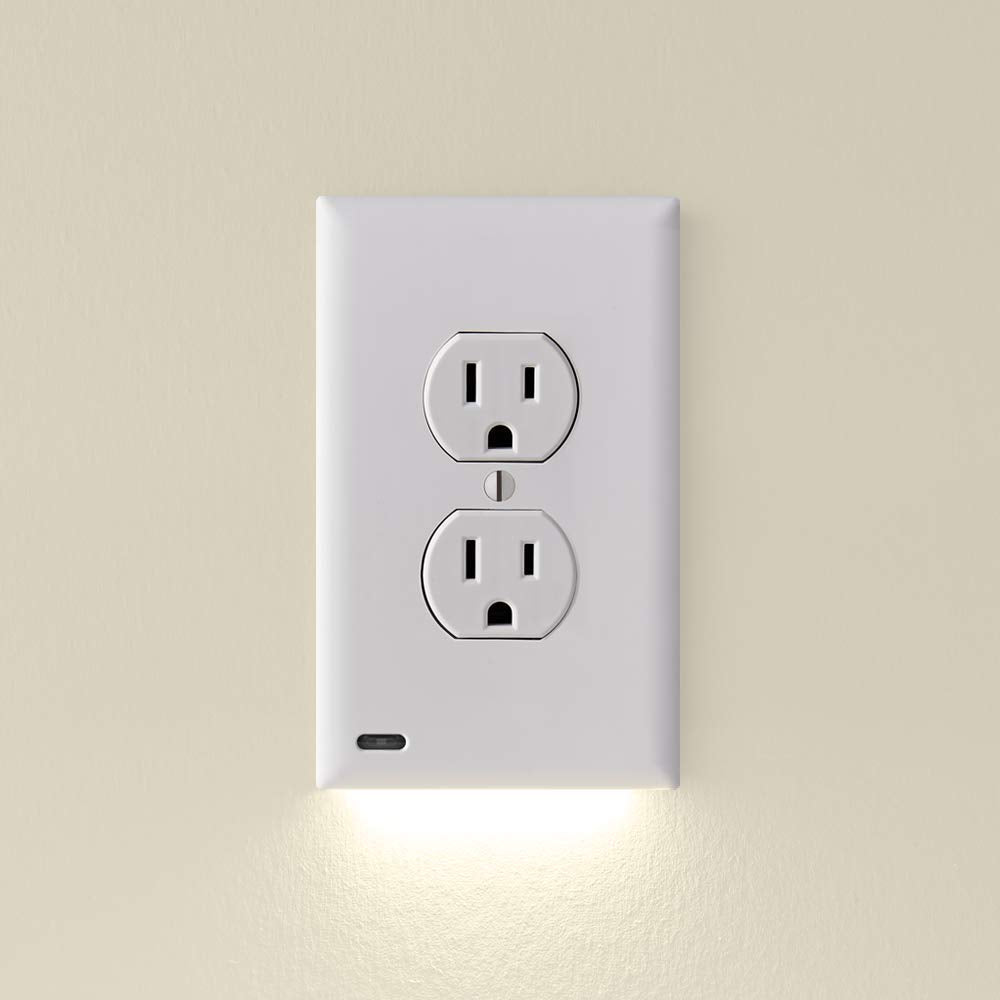 SnapPower GuideLight duplex faceplate installed with gentle night illumination.