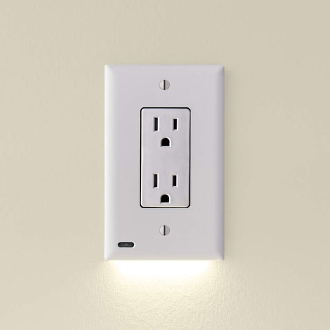 SnapPower GuideLight LED outlet plate adds subtle night illumination for safer hallway steps.