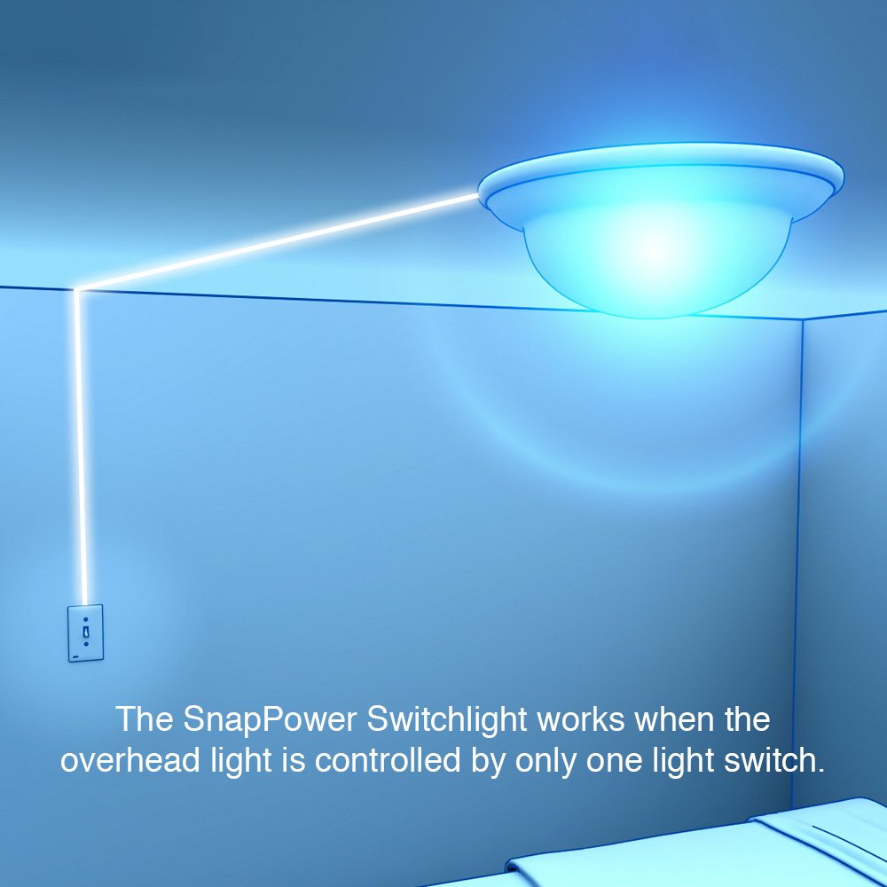SnapPower SwitchLight emits a gentle night-light glow to guide steps in dark hallways.