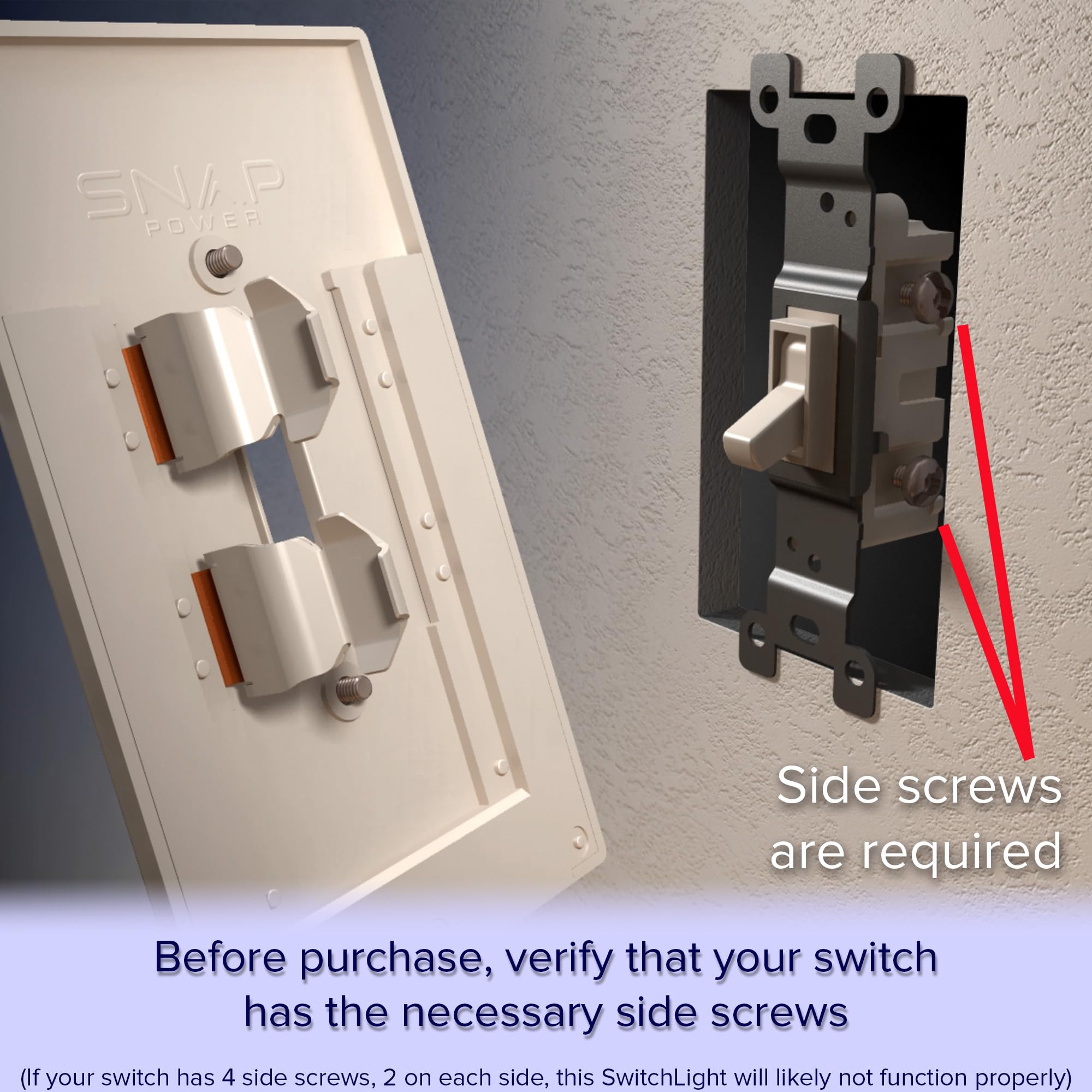 SnapPower SwitchLight mounted on a single-pole switch demonstrates quick, no-tools setup.