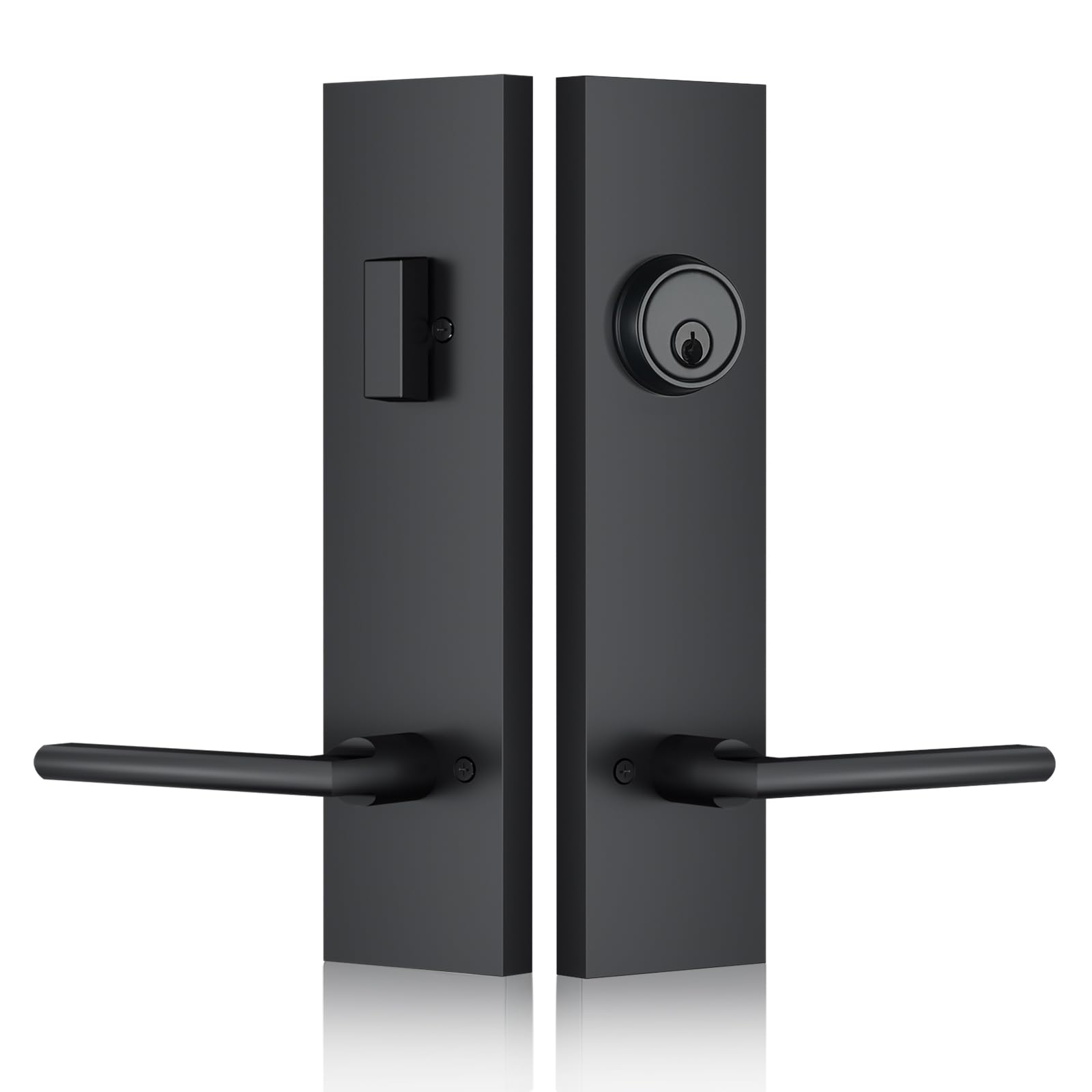 SNBTLA matte-black front door handle enhances curb appeal and security.