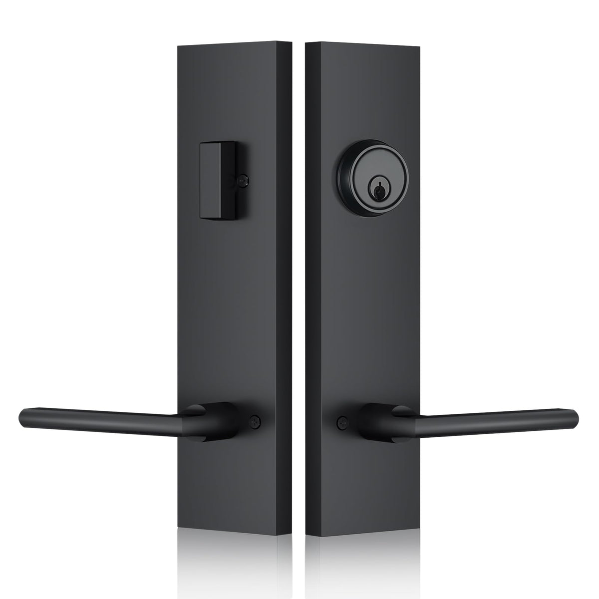 SNBTLA matte-black front door handle enhances curb appeal and security.