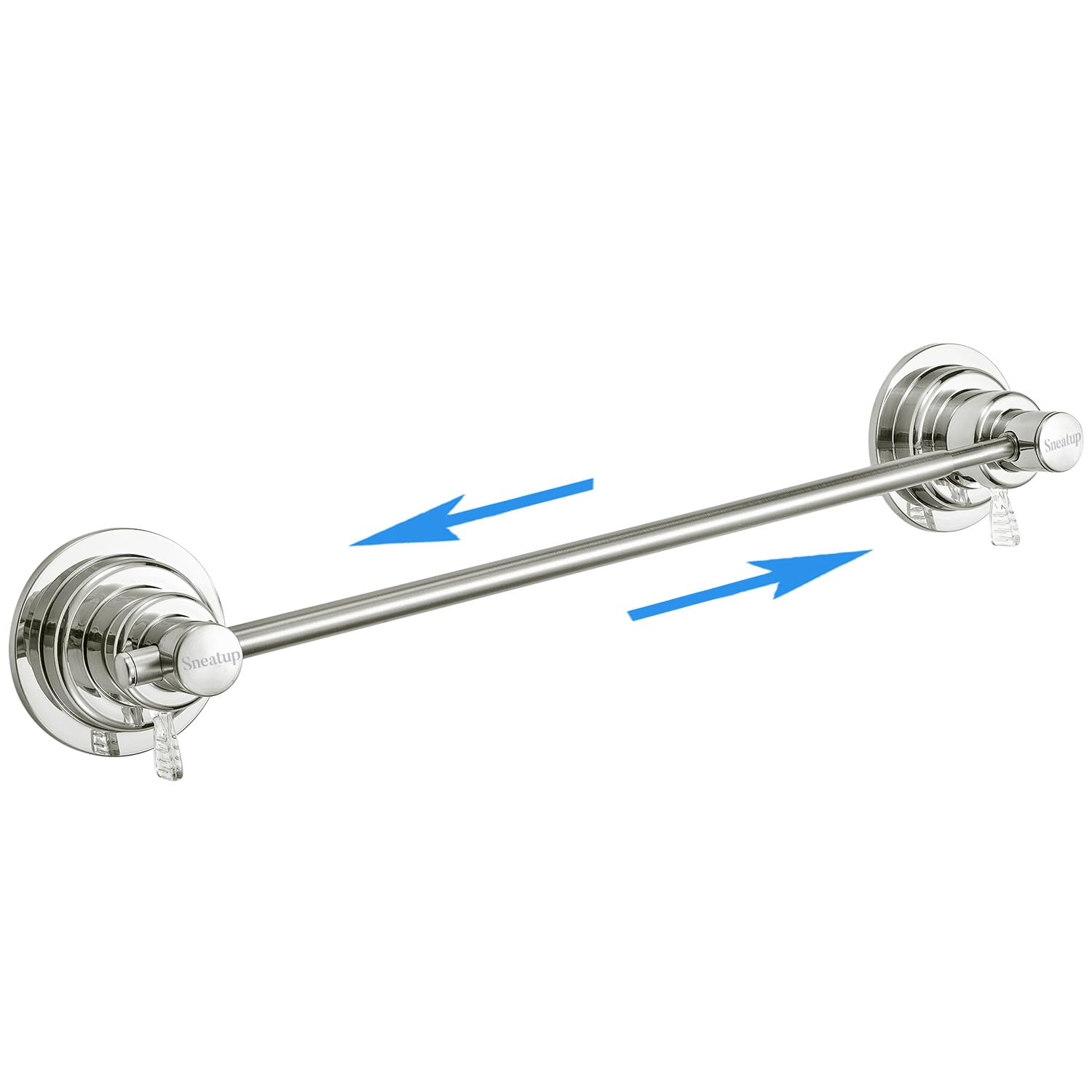 Sneatup suction cup extendable bar on a smooth surface holds towels securely without drilling.