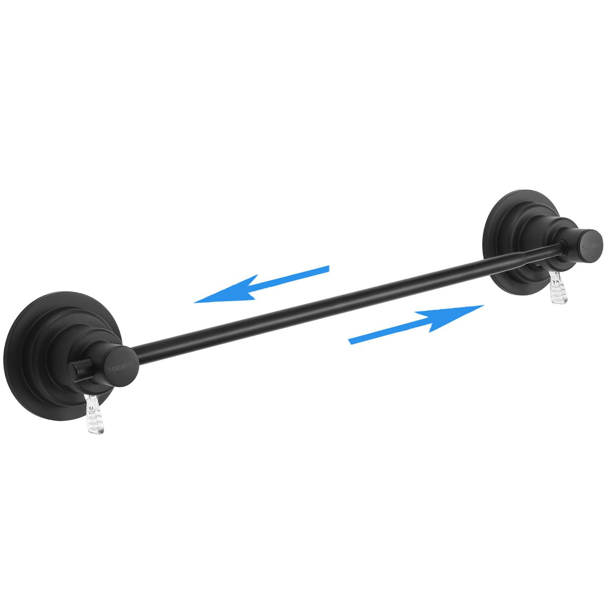 Sneatup extendable towel bar assembly showing secure suction on smooth surface.