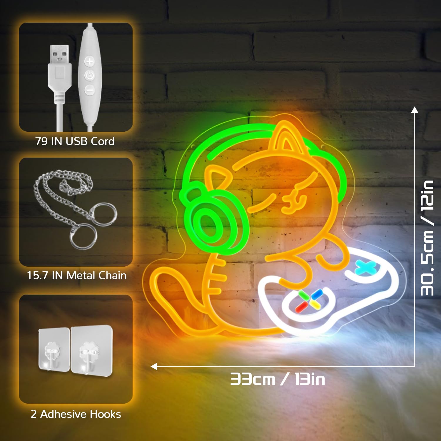 Sneignon Neon Sign USB powered for easy plug-in late-night gaming.