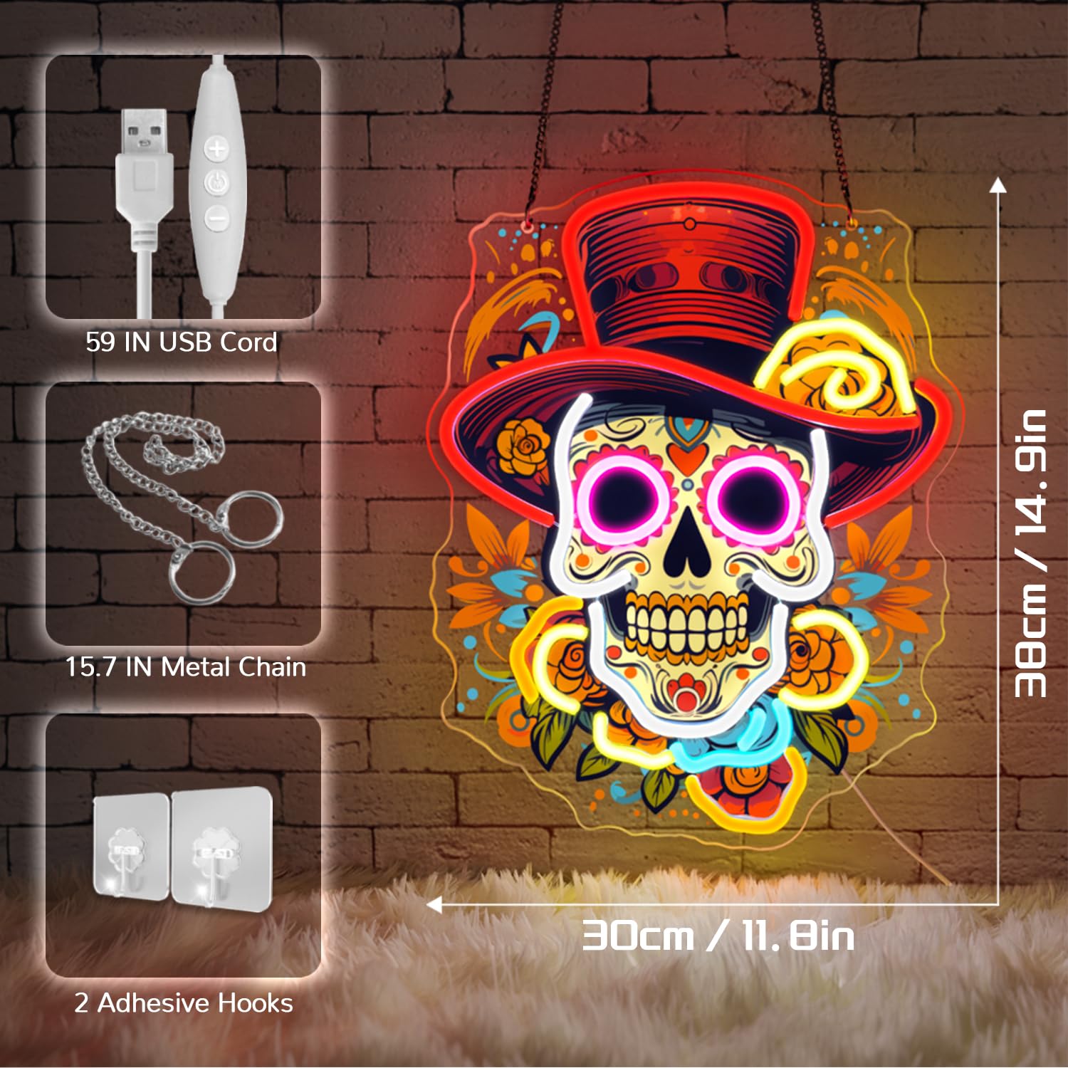 Sneignon LED skull glow closeup highlights vibrant color and detail