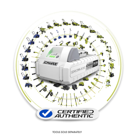 Ionmax 2.5Ah battery label highlights capacity for longer cordless use