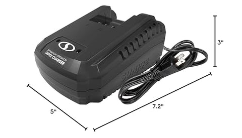 Snow Joe IONMAX charger on a workbench ready for quick recharging
