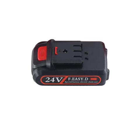 Snowtaros 24V battery front view for mini chainsaw, ready to power quick cuts