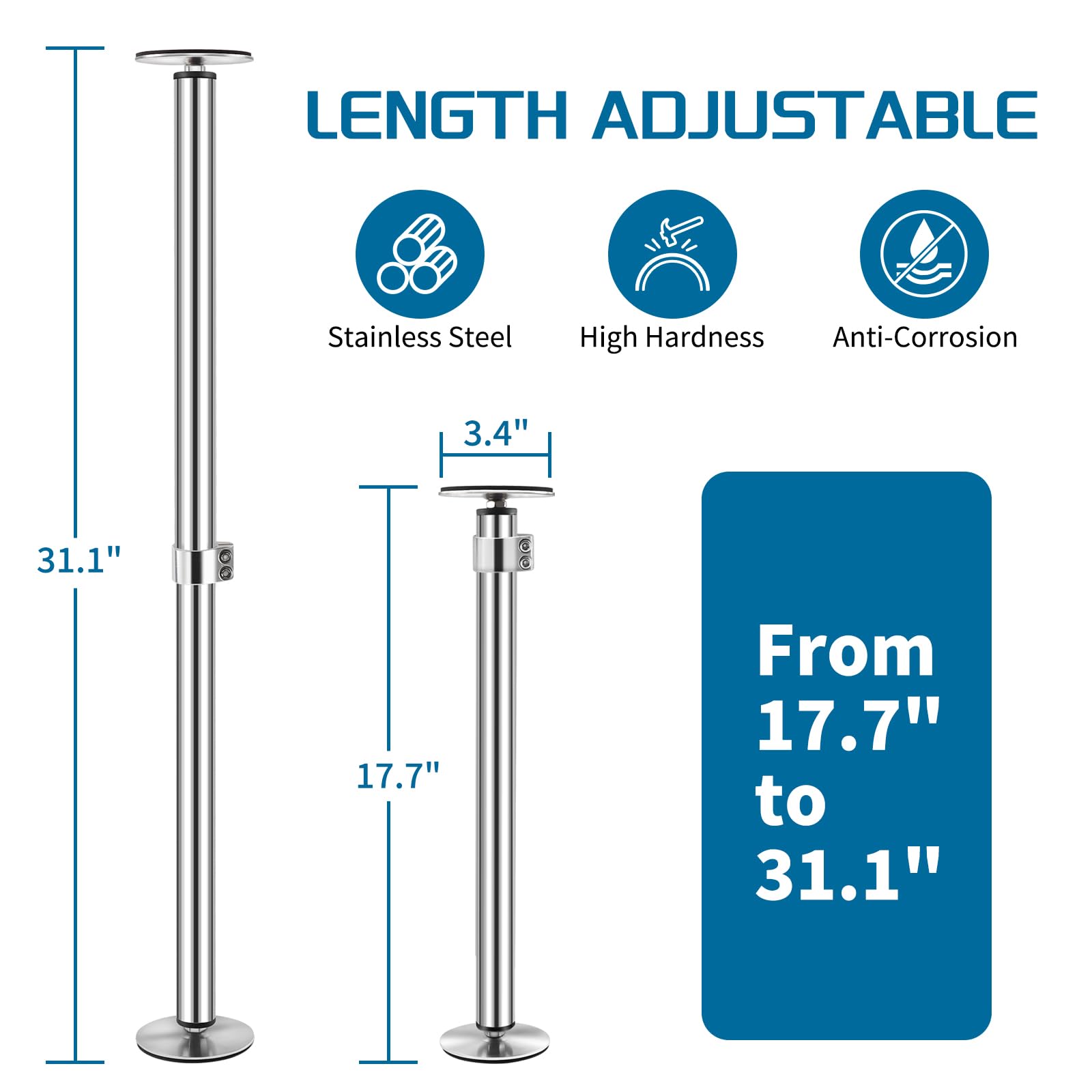 Snowtaros adjustable sink support pole, 17-7-31-1 inches, fits various cabinet heights.