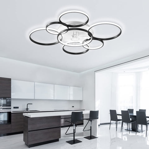 SNOWUNDER flush mount ceiling fan with LED light for compact bedrooms.