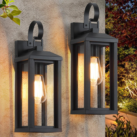 SNRU large outdoor wall lights 2-pack illuminate a modern farmhouse entry.