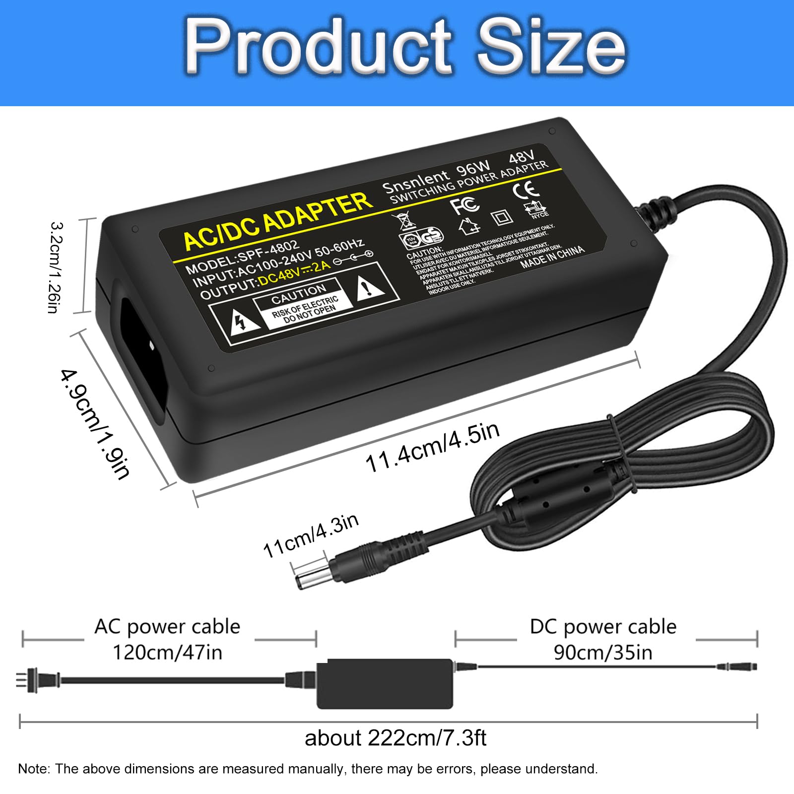 Snsnlent 48V 2A adapter DC connector 5.5x2.5mm for LED displays