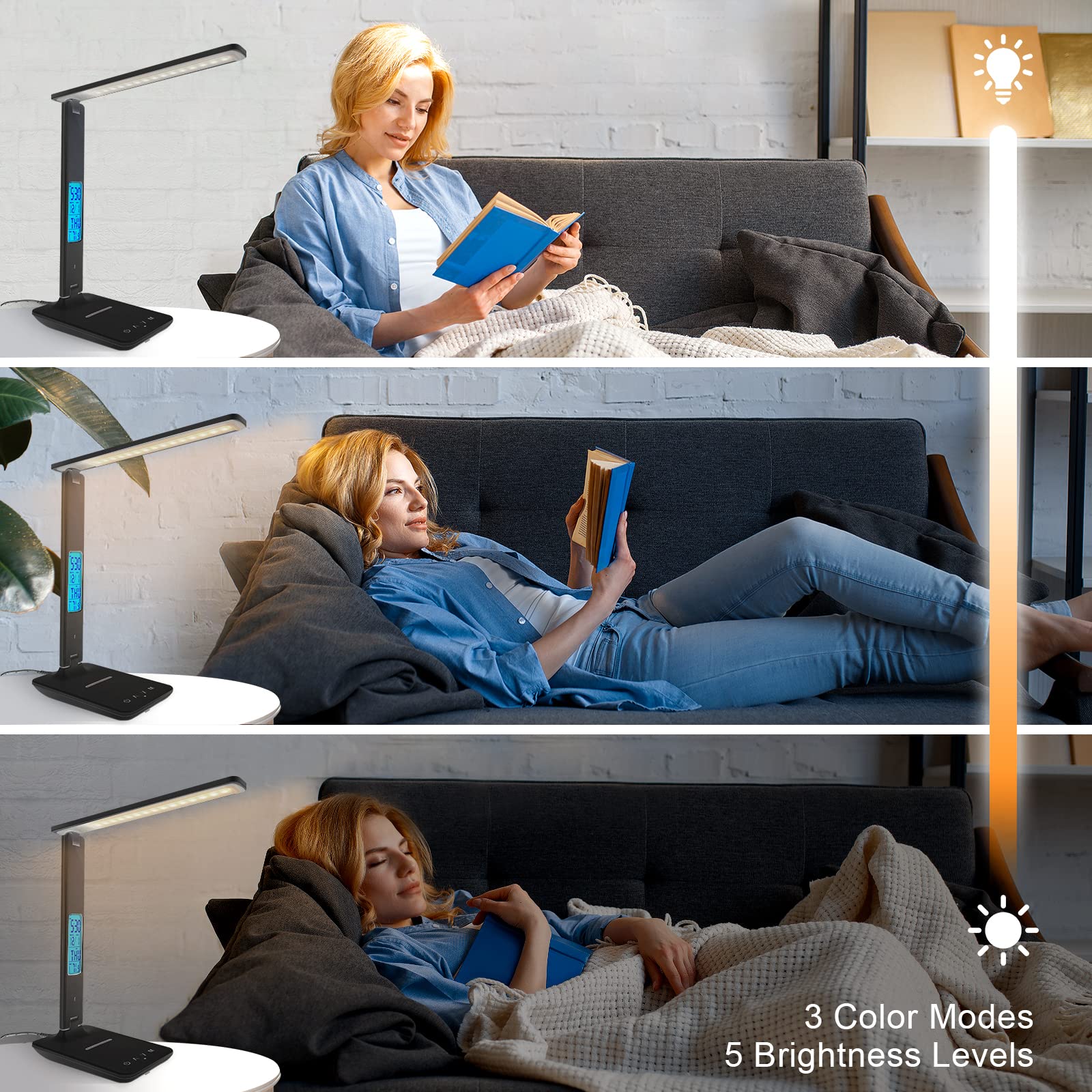 snsok desk lamp clock display keeps time and date at a glance