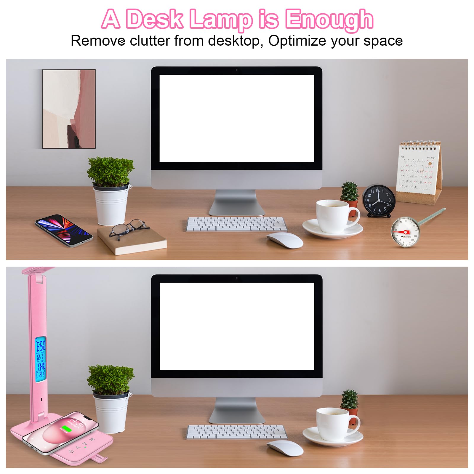 snsok desk lamp digital clock display shows alarm and time at a glance