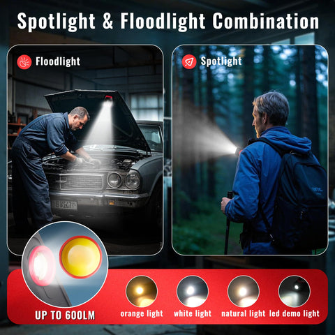 SNUFF magnetic-base light attached to metal panel for stable hands-free work