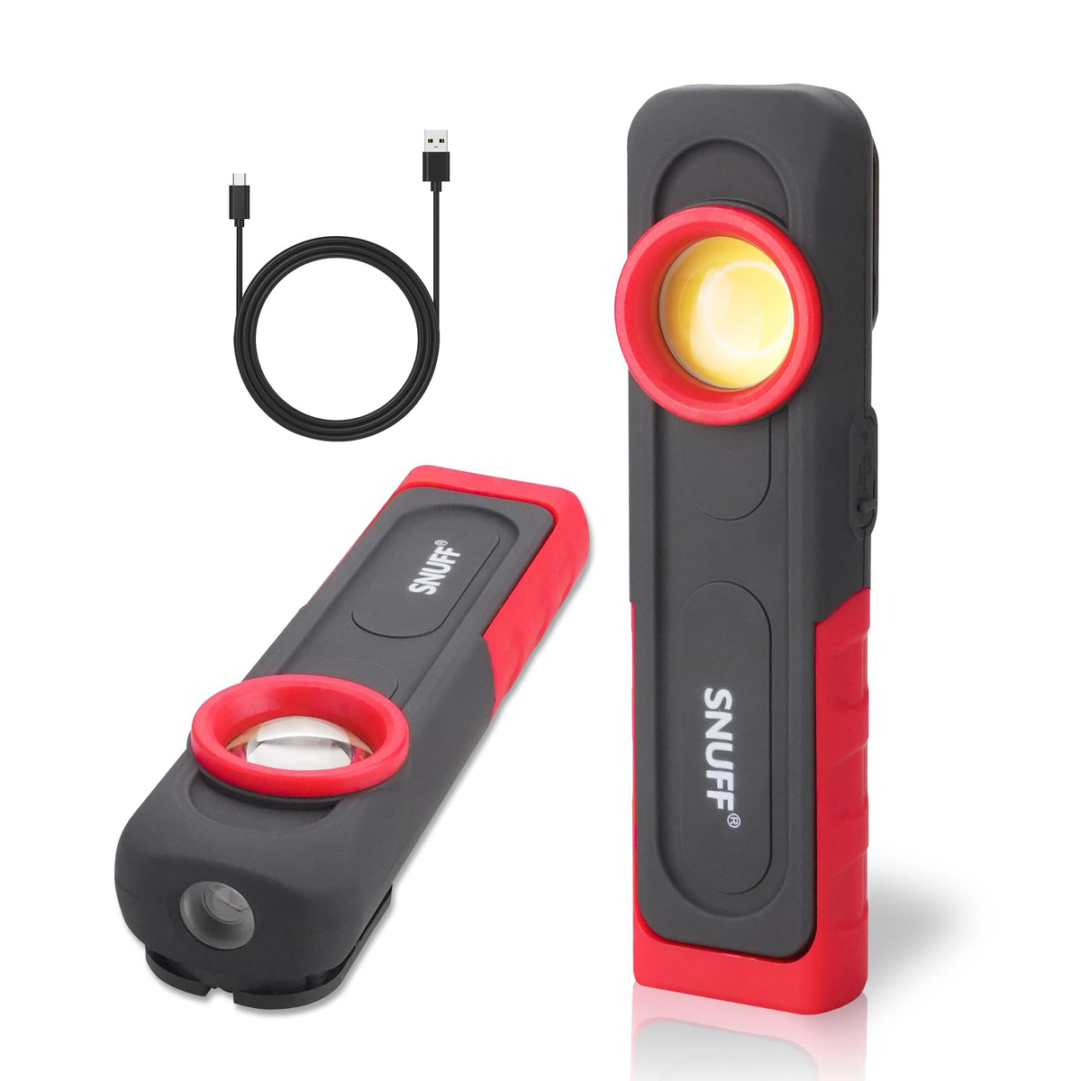 SNUFF car detailing light in spotlight mode highlights precise trim areas with bright focus