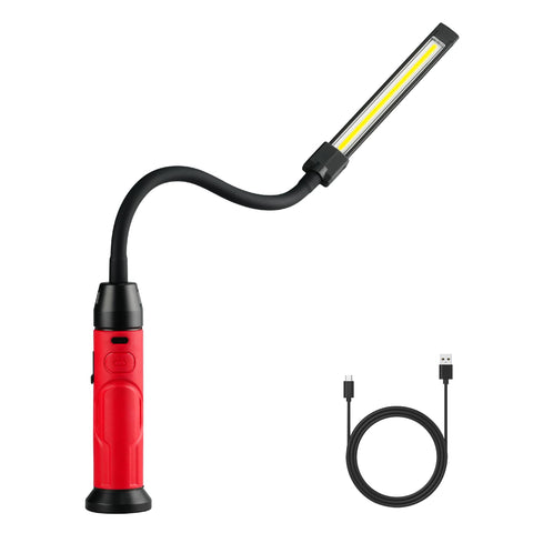 SNUFF rechargeable work light with magnetic base and gooseneck for hands-free illumination on metal surfaces.