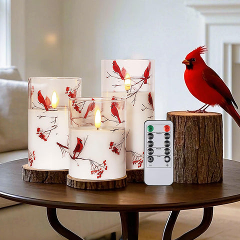 SNUGBLAKI cardinal flameless candle 3x4inch with realistic wax finish for cozy ambiance