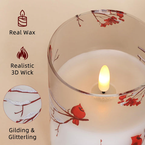 SNUGBLAKI cardinal flameless candle 5inch providing warm holiday illumination