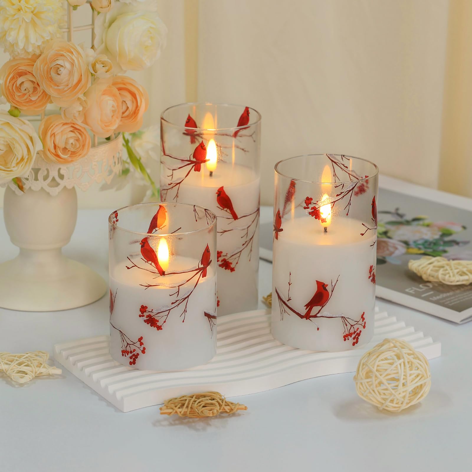 SNUGBLAKI cardinal flameless candle 6inch accentuating mantels and shelves