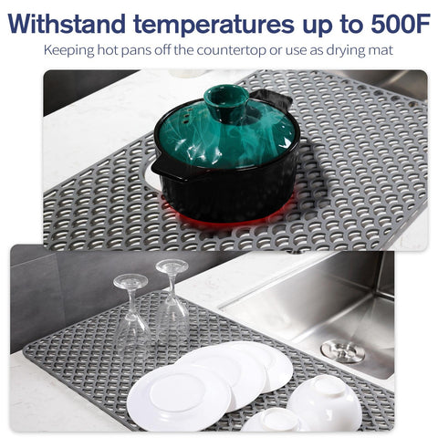 Snuggery silicone sink protector in use for drying dishes