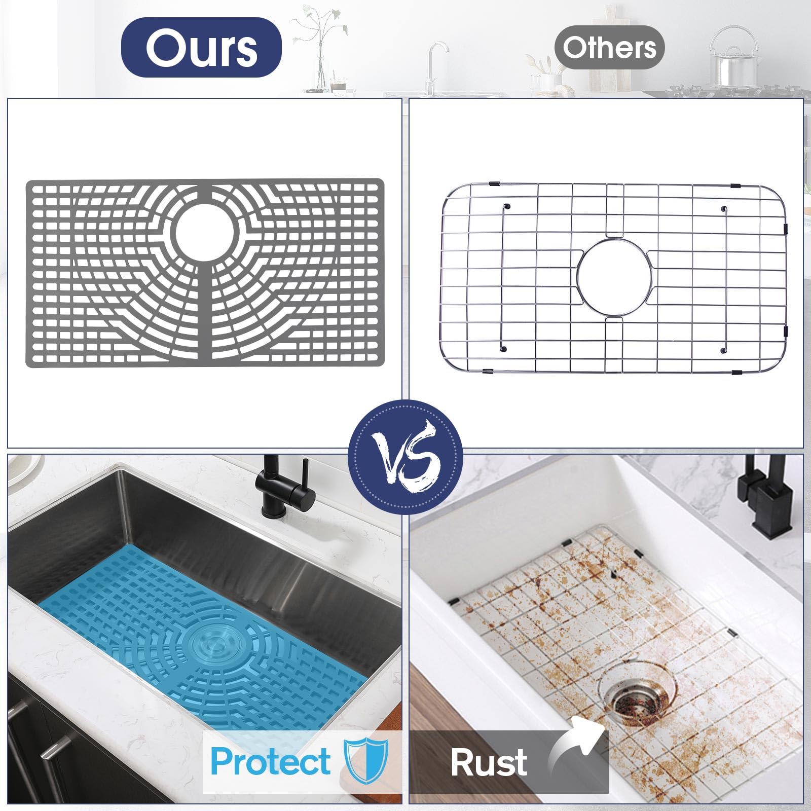 Dishwasher safe Snuggery sink protector offers easy cleaning and hygiene.