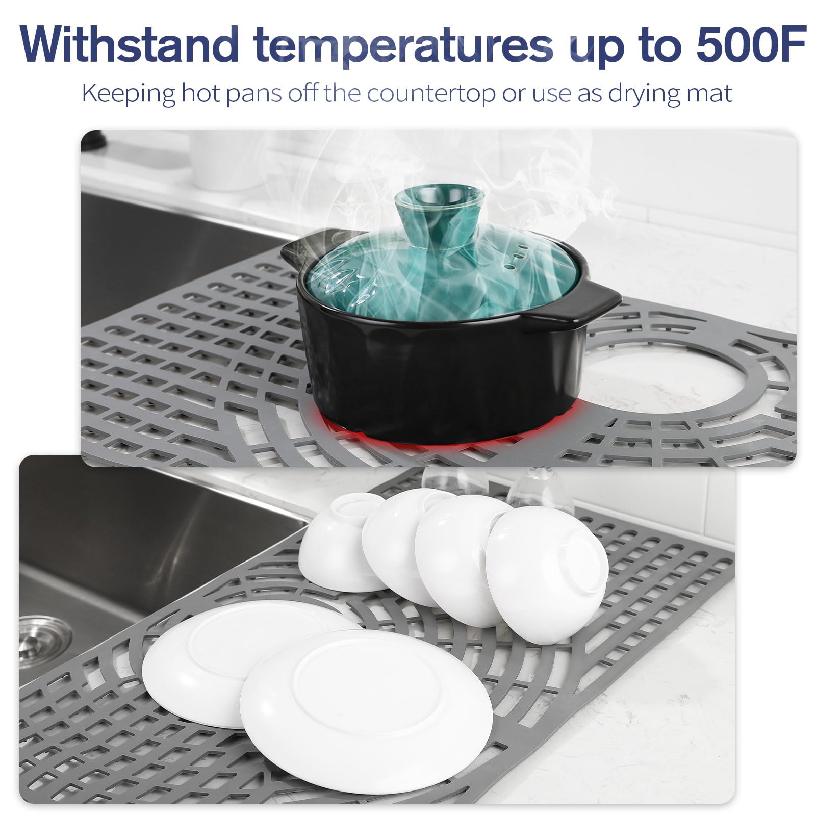 Non-slip surface keeps utensils stable on the Snuggery sink protector.