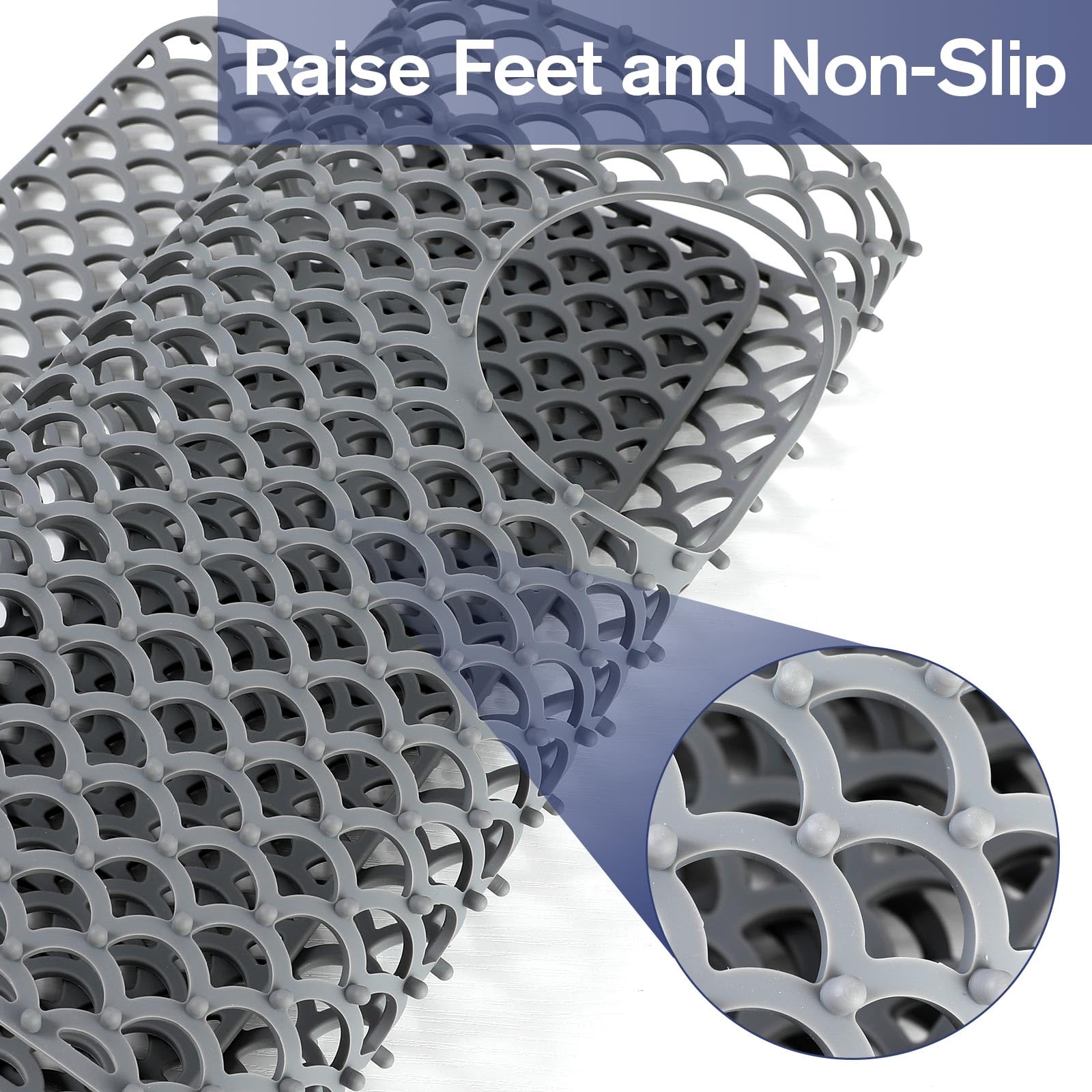Snuggery raised feet on silicone sink mat promoting drainage