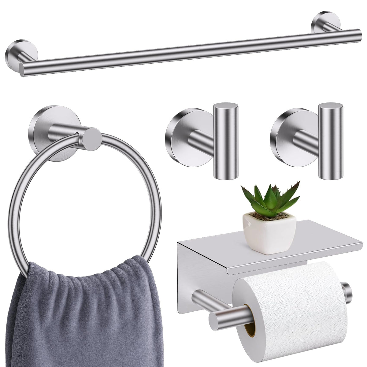 soaez brushed nickel toilet paper holder with shelf for convenient bathroom storage.