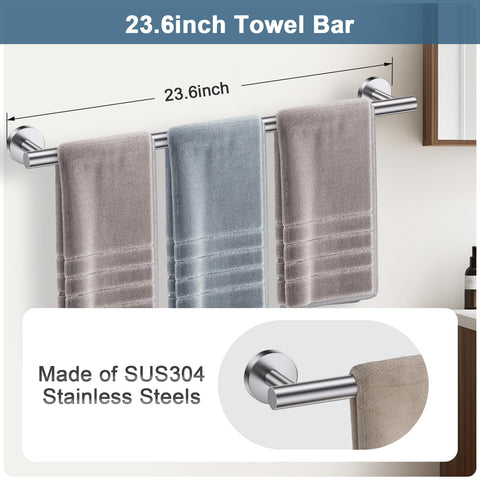 soaez brushed nickel towel bar adds modern style and sturdy support.