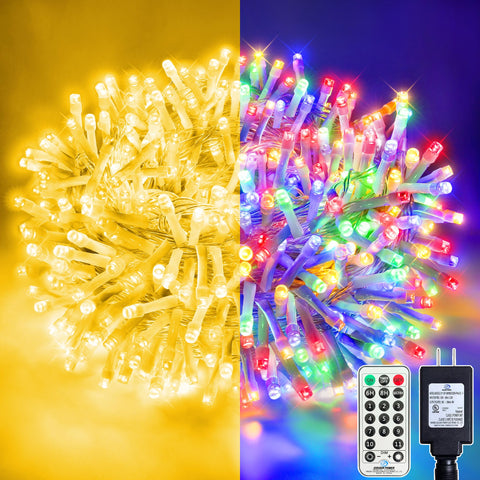 Soagrc 66ft 200 LED warm white lights for cozy outdoor holiday decor.