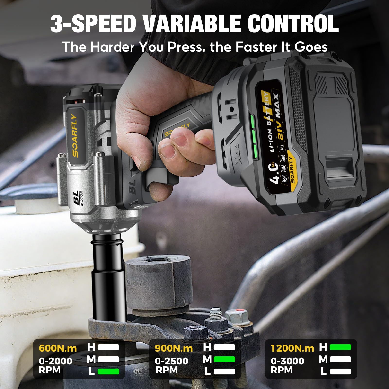 SOARFLY LED work light illuminates tight spaces for night repairs.