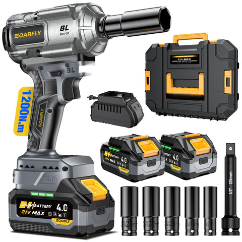 SOARFLY Upgraded Cordless Impact Wrench front view for heavy-duty automotive tasks.