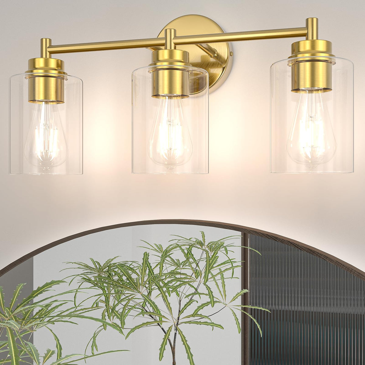 Sobrovo 3-light vanity light with brushed gold finish brightens mirrors