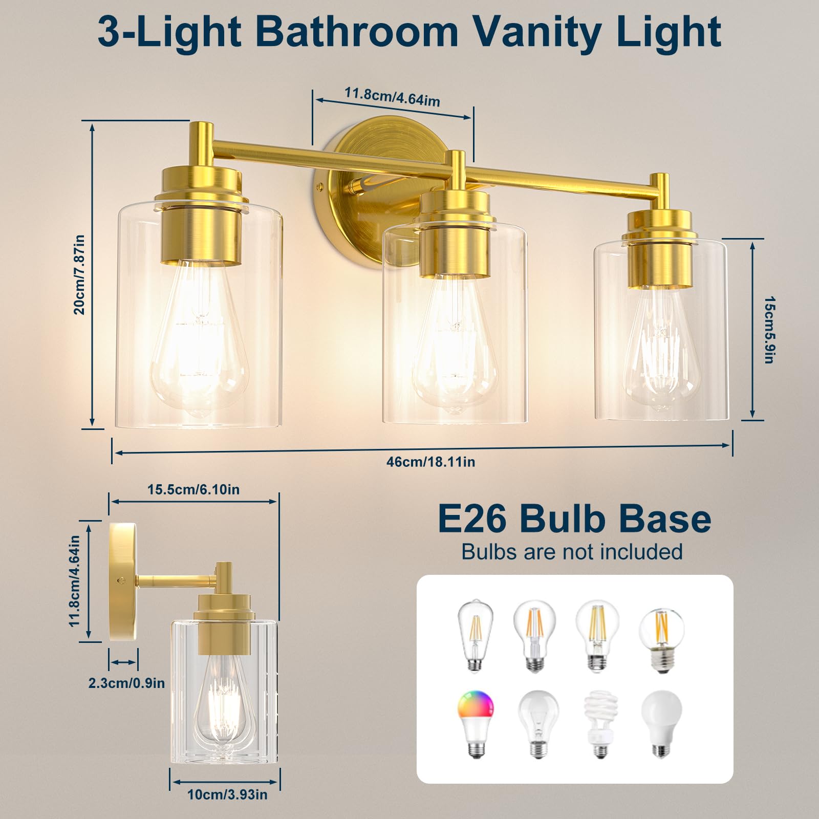 Sobrovo bathroom wall sconce with clear glass shades for crisp lighting