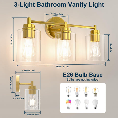 Sobrovo bathroom wall sconce with clear glass shades for crisp lighting