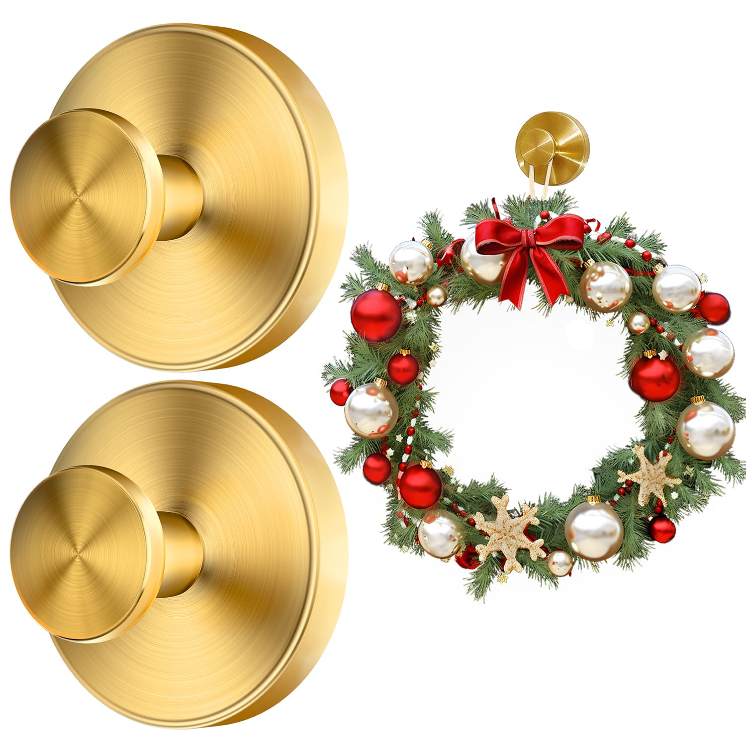 SOCORIA gold suction cup hook holds a wreath on glass securely.