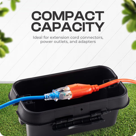 SockitBoX compact outdoor cord cover mounted on patio protecting cables.