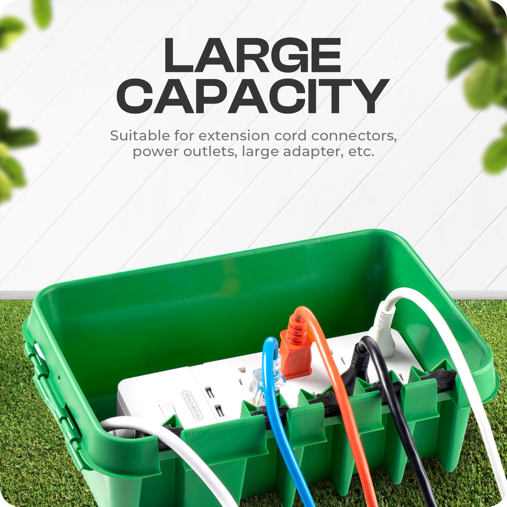 SockitBox outdoor-use enclosure shielding lawn lights and timers from moisture.
