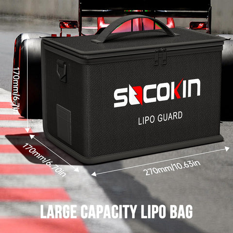 Batteries stored inside Socokin Lipo bag during charging for safety
