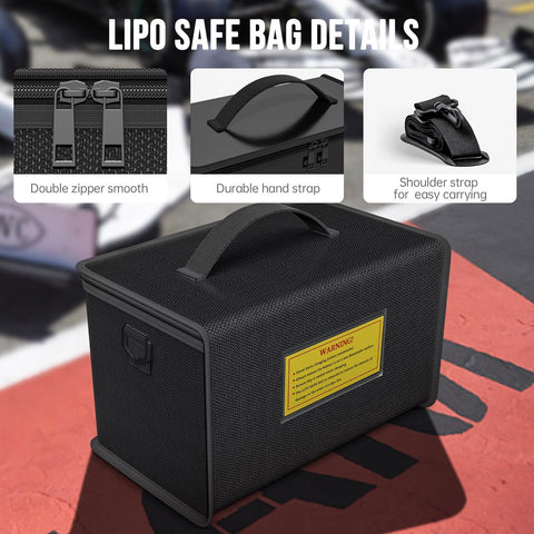 Dimensions label on Socokin Lipo bag highlighting 270x170x170 mm