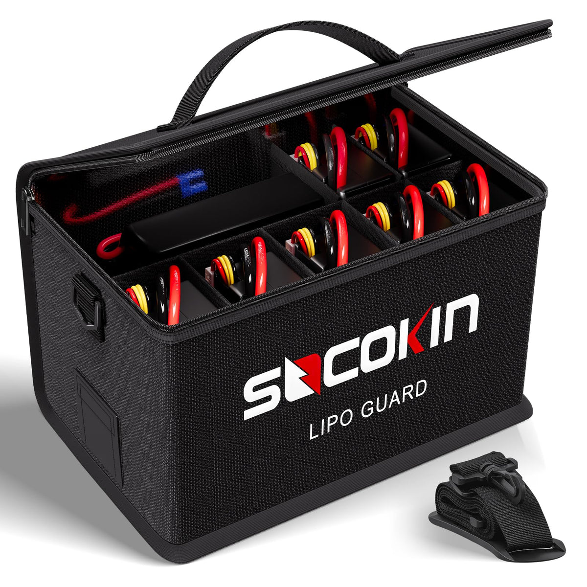Socokin Lipo bag front view showing large-capacity storage for batteries