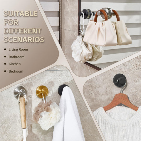 SOCORIA suction hook on glass mirror demonstrates secure hold on smooth surfaces.