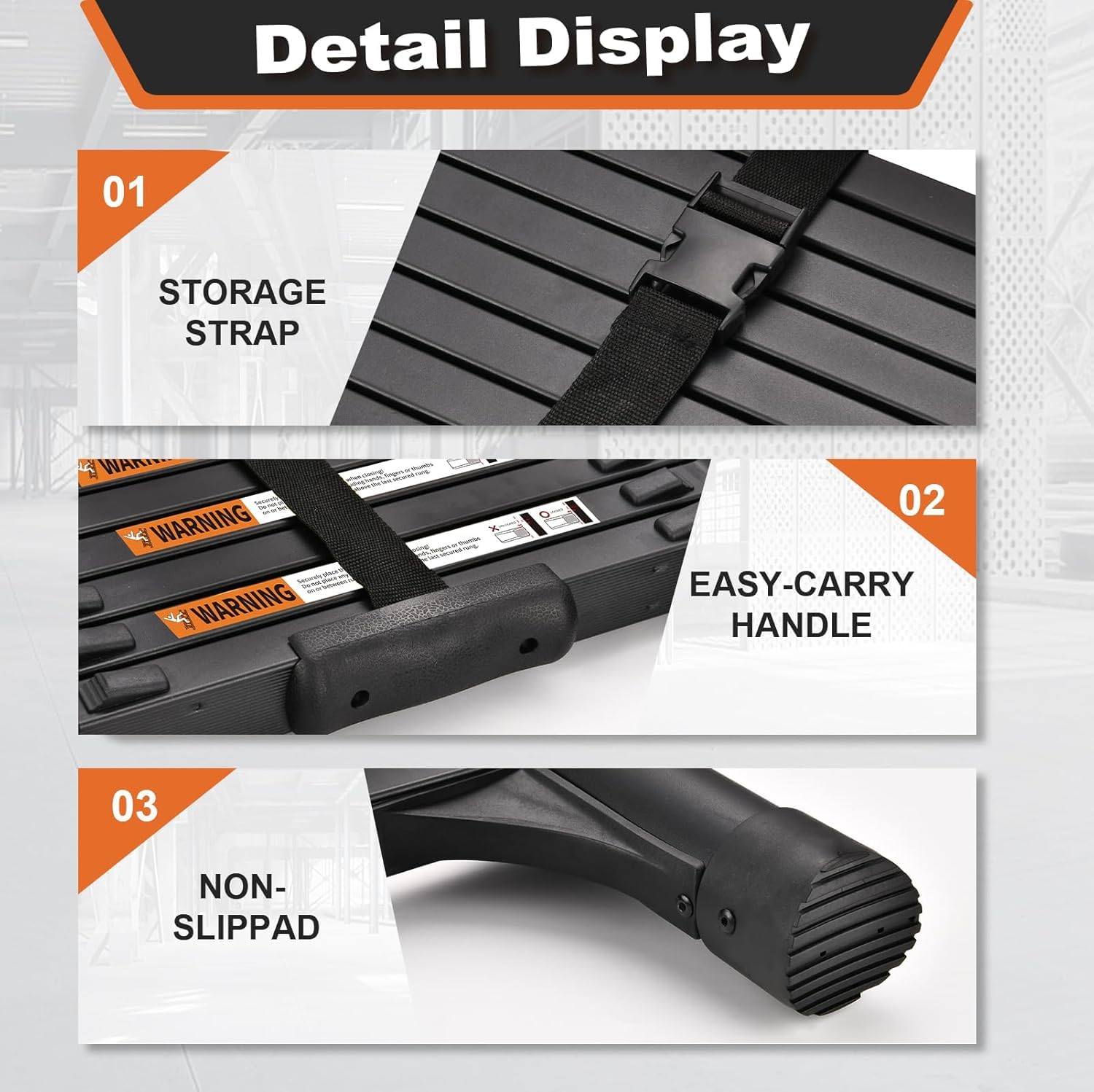 Soctone compact 18 by 38 inch ladder stores easily in trunks