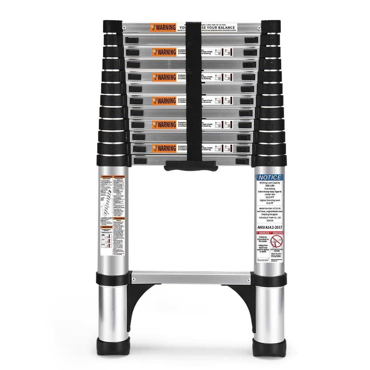 Soctone Telescoping Ladder 12.5 ft – Aluminum, 330 lb Capacity, Triang ...